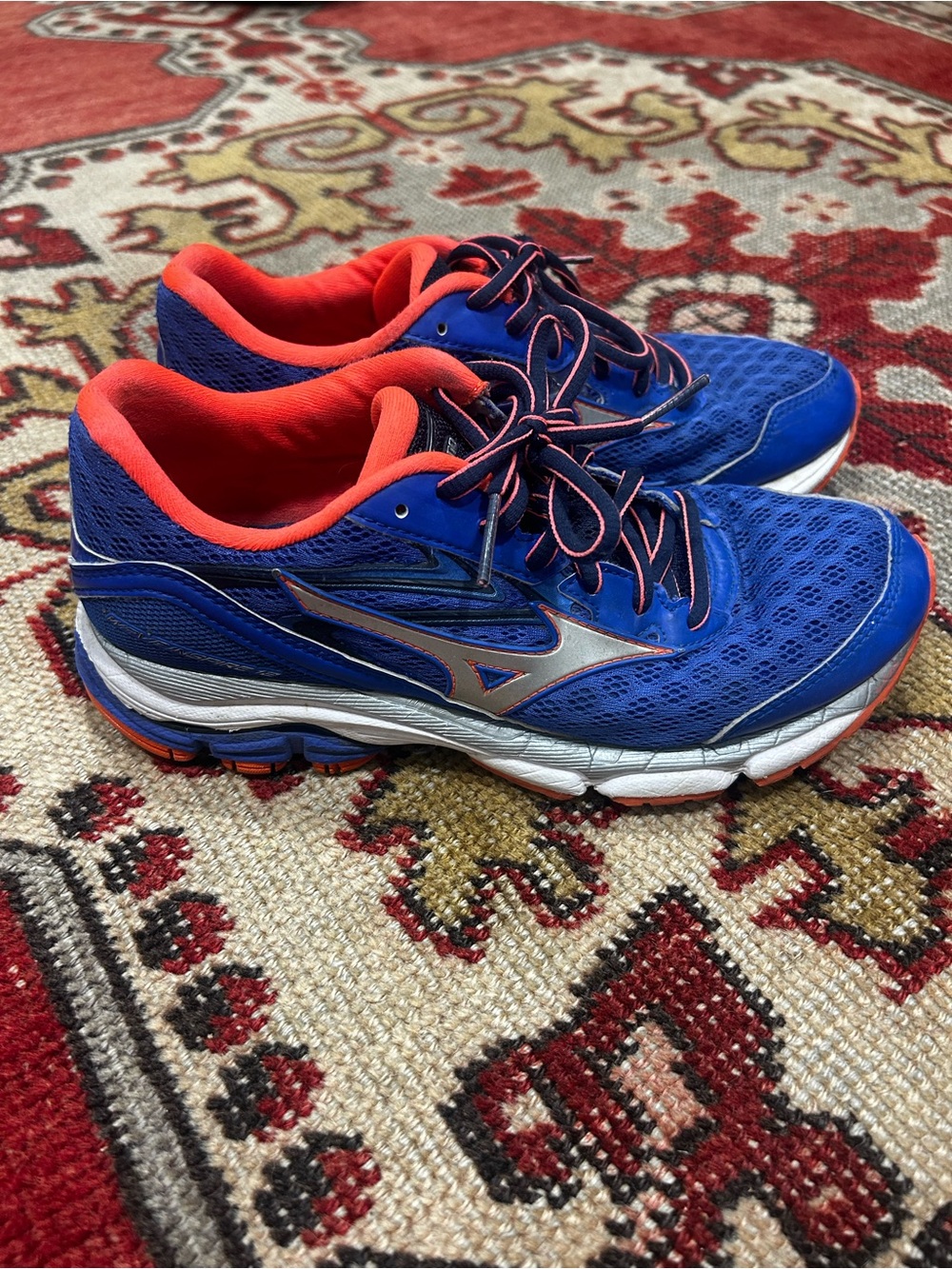 Mizuno Women’s Wave Athletic Shoes - Hot Royal Blue with Coral/Orangey pop